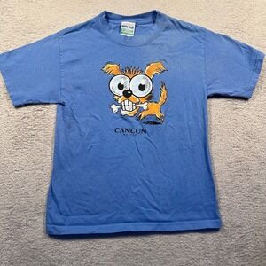 Vintage Y2K Mare Blue Cancun Mexico Dog Graphic Tee‎ Souvenir T-Shirt Kids XL